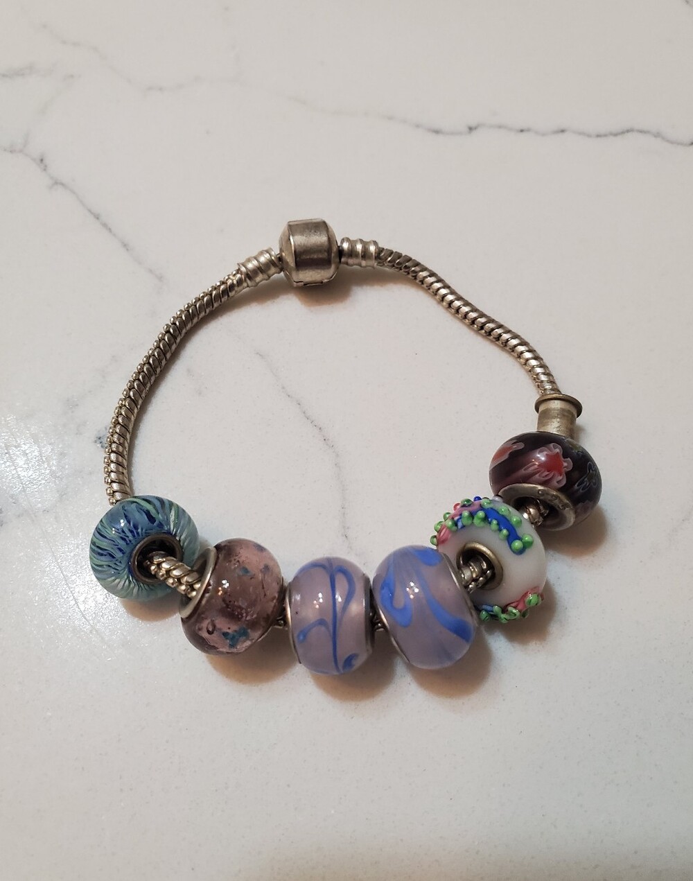 Authentic Trollbeads Sterling Silver Bracelet Bundle - 6 Retired Glass Beads 925
